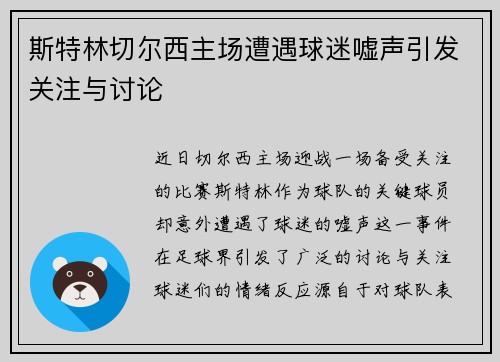 斯特林切尔西主场遭遇球迷嘘声引发关注与讨论